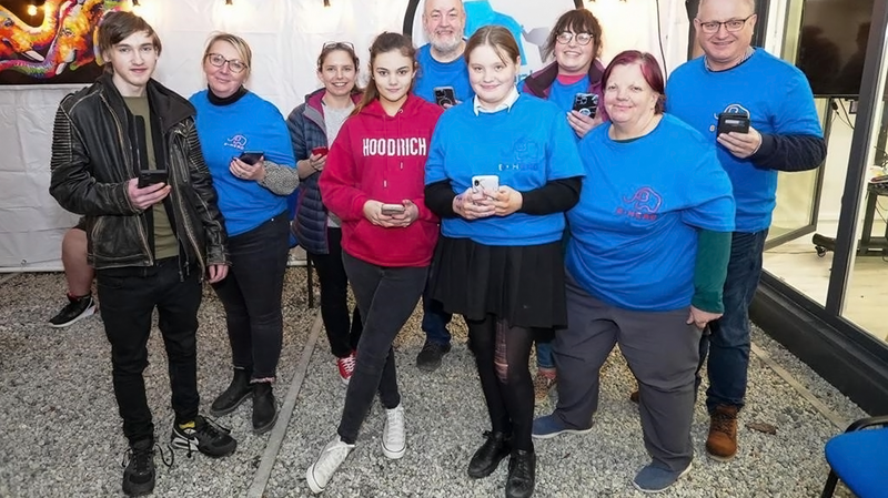 Image of Cllr. Ian Roome with members and supporters of Blue Elephant at the launch of the B-Herd App.
