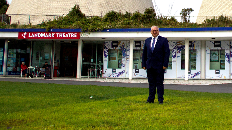 Image of North Devon Lib Dem PPC standing outside Ilfracombe Landmark Theatre